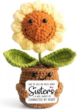 Christmas Sister Gifts from Sister, Positive Sunflower Crochet | Emotional Support Crochet Sunflower Side by Side, Birthday Gifts for Older Sister, Cute Handmade Crochet for Bestie