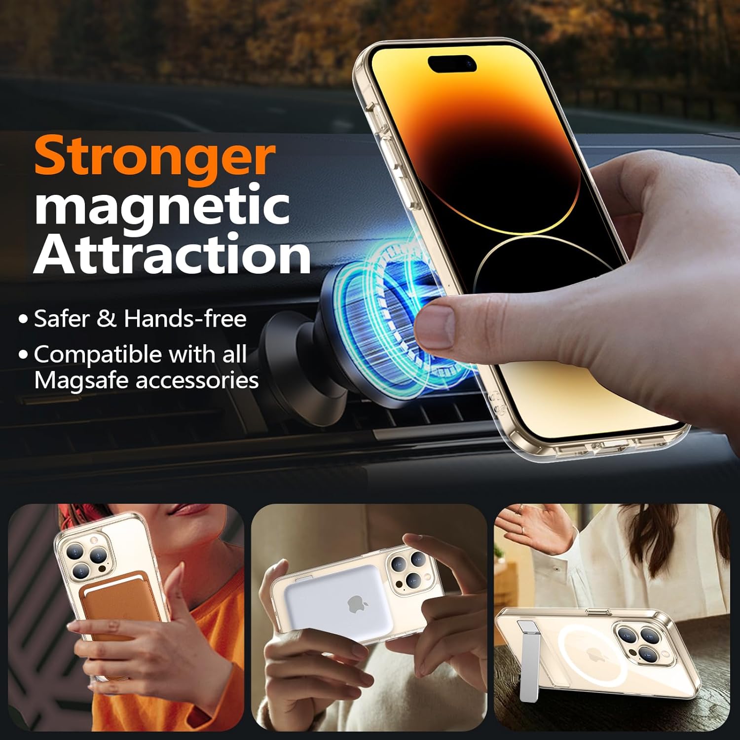 xiwxi for iPhone 14 Pro Max Case with Kickstand,[Compatible with Magsafe][1*Screen Protector],Military-Grade Protection & Anti-Yellowing,Magnetic Phone Case for iPhone 14 Pro Max,Clear - Image 4