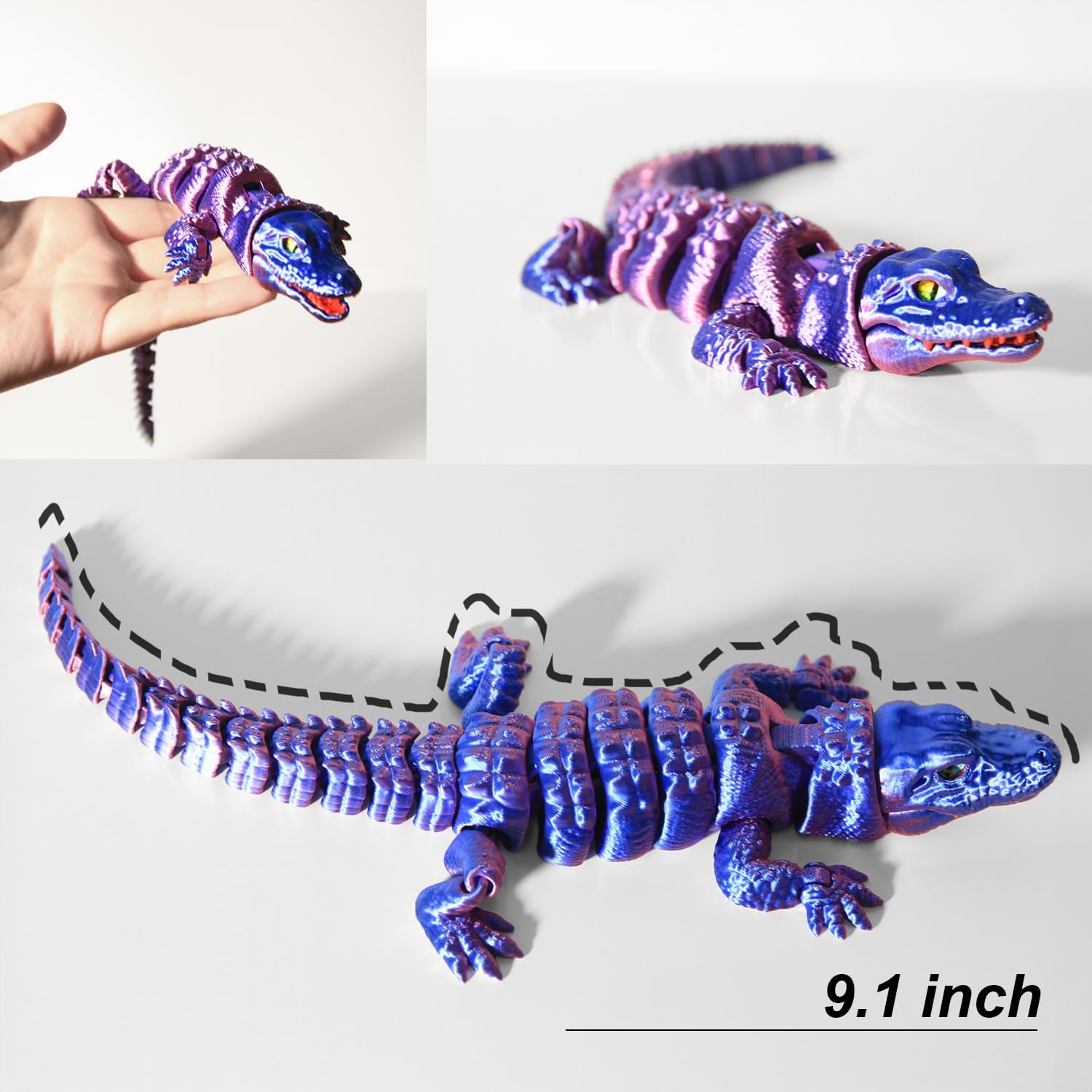 3D Printed Crocodile - Articulated Models Figurine- Flexible Joint Animal Models - Surprise Gifts for Fidget Enthusiasts and 3D Printing Fans -Made from PLA