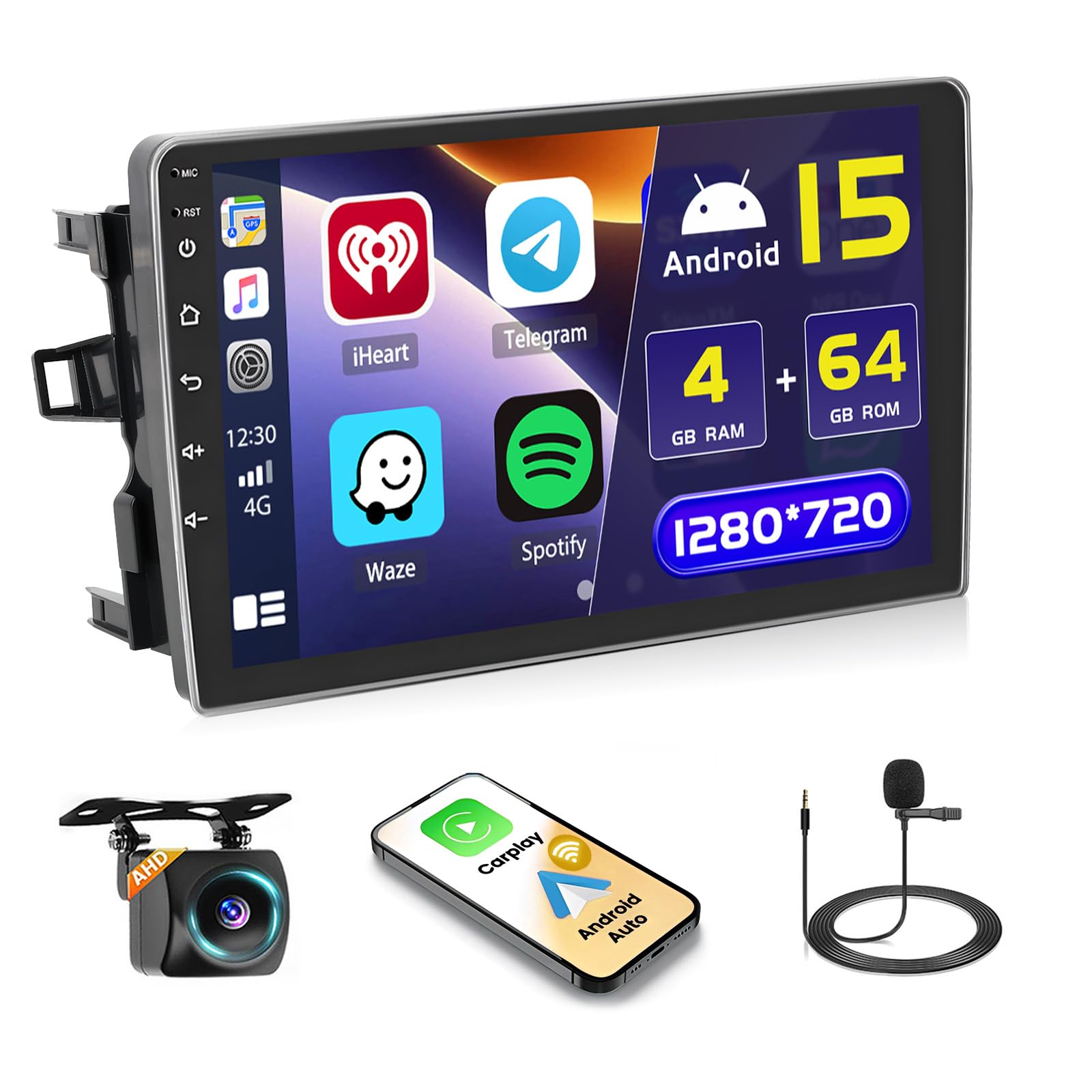 Hikity 4+64GB Android 15 Radio dla Toyota Auris 2006-2011 z Bezprzewodowym Carplay Android Auto, 10.1-calowy Ekran z Nawigacją WiFi Bluetooth FM RDS SWC Kamera Cofania