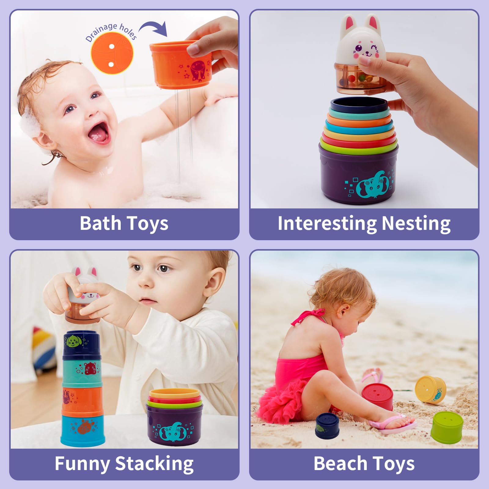 Wanonoo Bunny Baby Stacking Cups for Toddlers 1-3 - Image 2