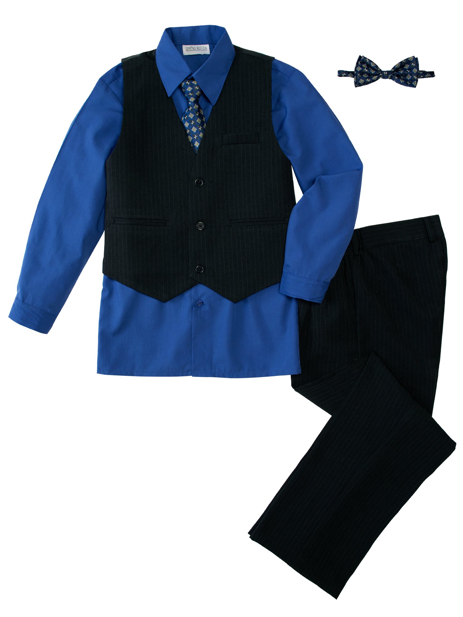 Spring Notion Big Boys' 5 Piece Pinstripe Vest Set with Necktie and Bowtie Royal Blue