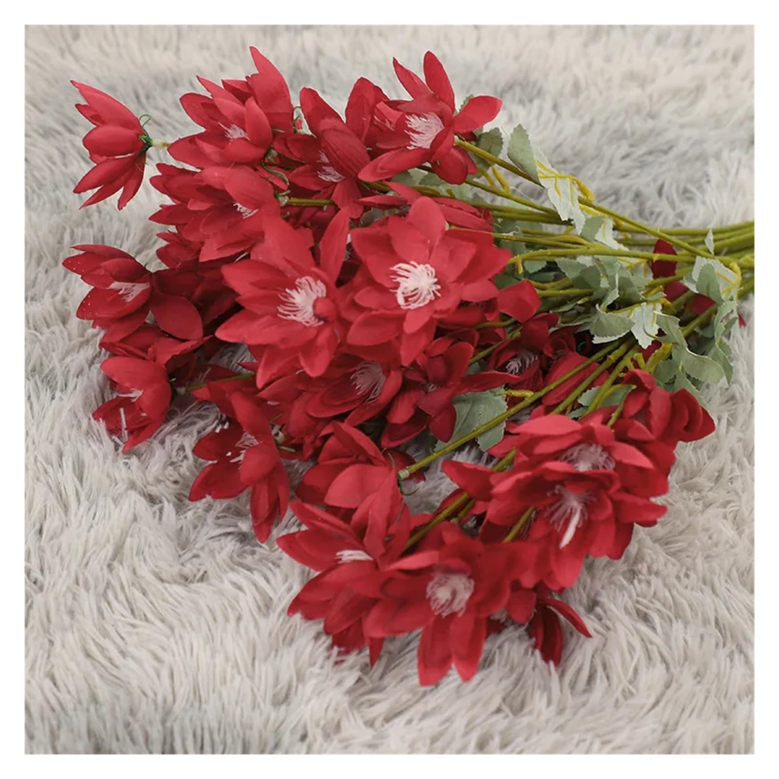 60 cm großer Seidenblumenstrauß in Blau, Orange, Rot, Champagner, Weiß, für Hochzeiten, Jubiläen, Heimdekoration (Rot, 10 Stück)