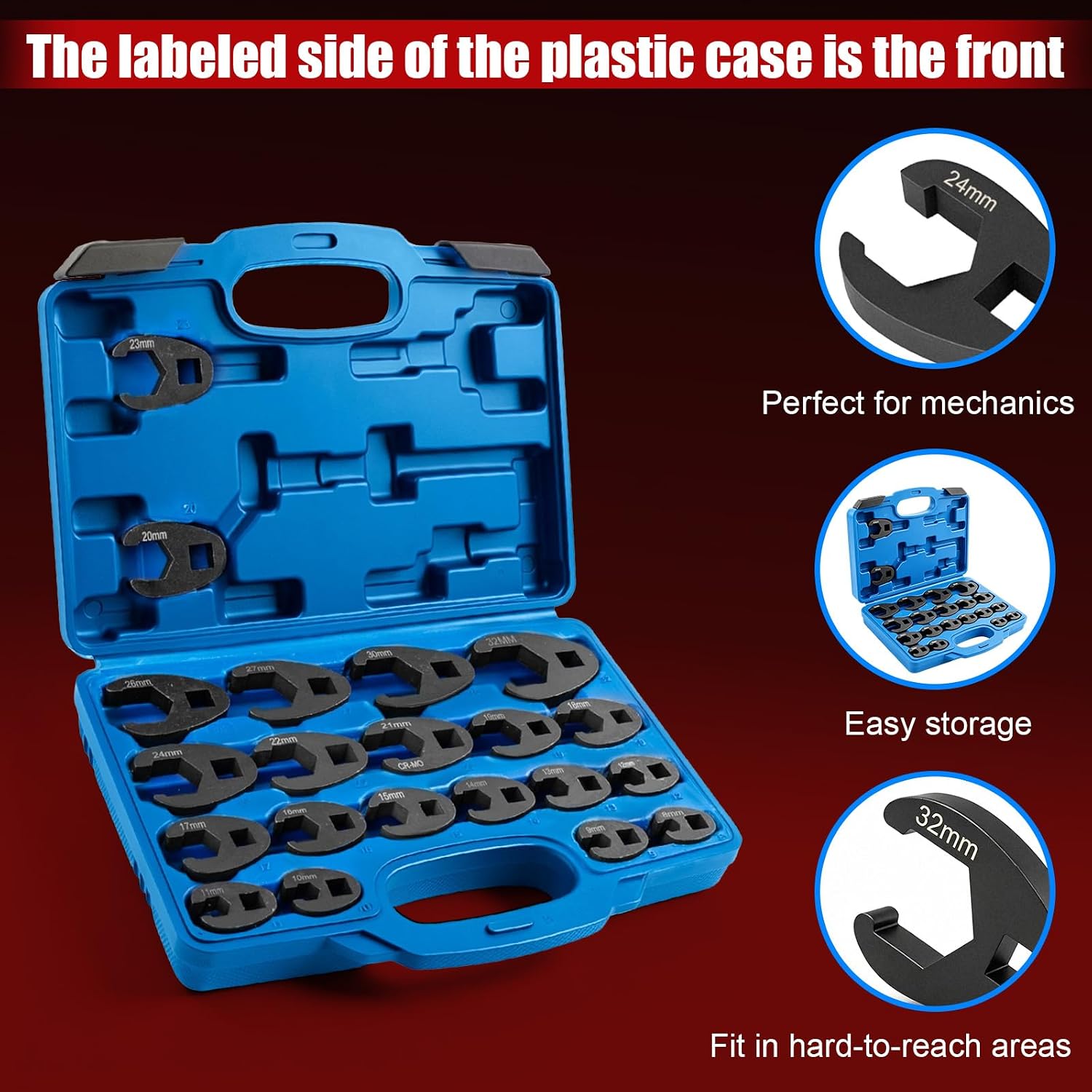 21Pc Crowfoot Wrench Set–6 Point, 1/2" & 3/8" Drive, Metric 8-32mm | CR-MO steel, 6-point ratcheting. 8-32mm & SAE. Storage case. Ratchets & torque wrenches. Flare nuts, auto, plumbing.