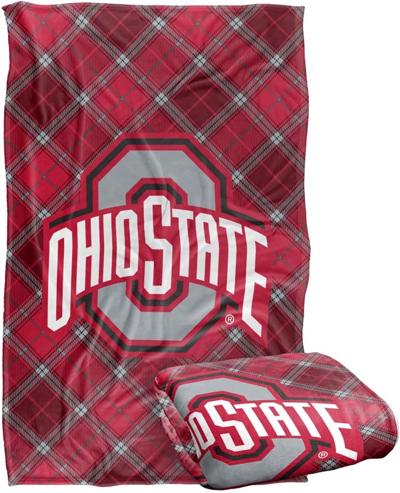 The Ohio State University Blanket, 60"x80" Plaid Pattern Silky Touch Super Soft Throw Blanket