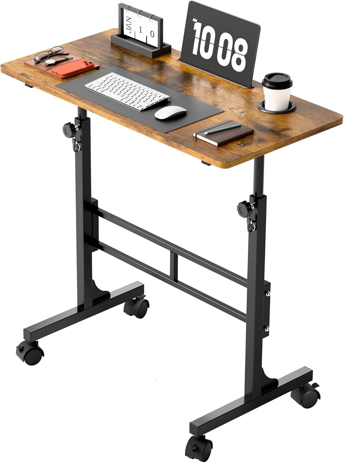 Shahoo Standing Desk Adjustable Height, Mobile Stand Up Desk with Wheels, 32 Inch Portable Rolling Desks, Computer Office Workstations for Office, Sofa, Bedroom, White