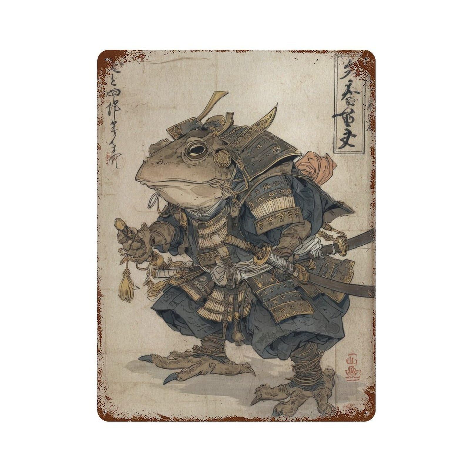 xiaoxiaoshen Samurai Frog. Japanese Ukiyo Wall Decor Art Metal Tin Poster Modern Home Decor Art Home Bar Shop Decorations Vintage Sign 40x30cm