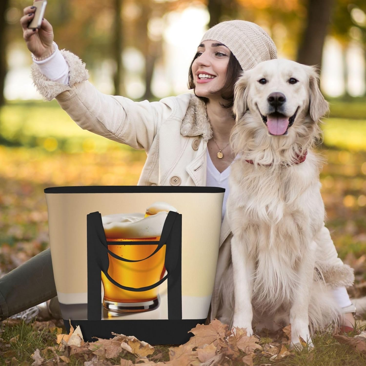 Beer Foam Print Large Cooler Bag Tote Bag,Reusable Grocery Bag,Lunch Box Bag, For Picnic Beach Camping