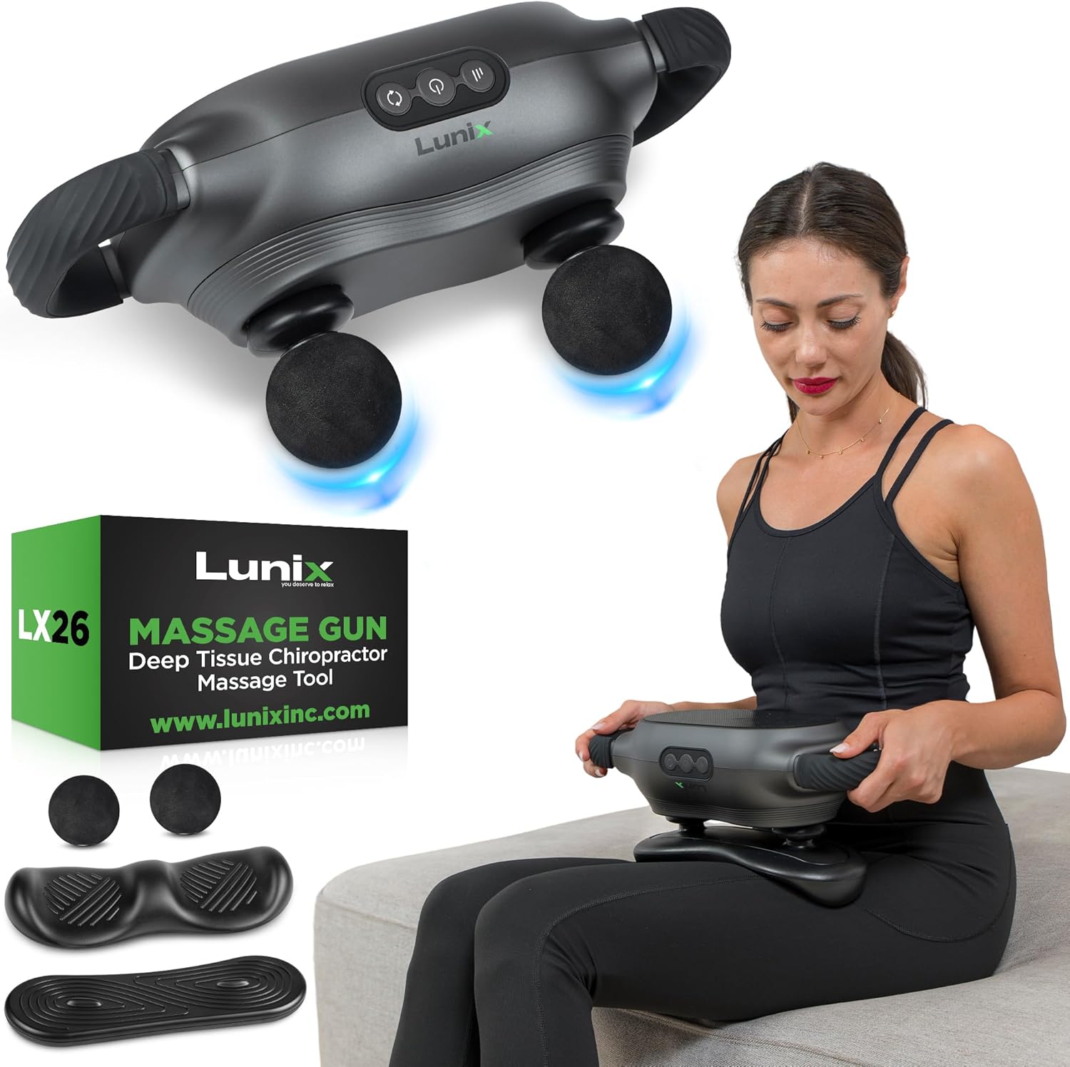 Lunix LX26 2-Head Professional Deep Tissue Massage Gun, Chiropractic Massager, Body Sport Vibrating Back Massager Machine for Pain Relief Lunix LX26 2-Head Professional Deep Tissue Massage Gun, Chiropractic Massager, Body Sport Vibrating Back Massager Machine for Pain Relief