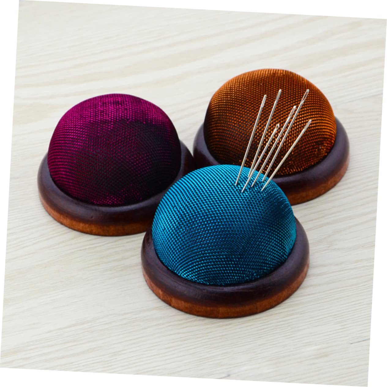 STOBOK 9piezas Cojín De Agujas Base De Madera y Brillo De Dorado Rojo Azul Organizador De Alfileres Para Manualidades y Costura