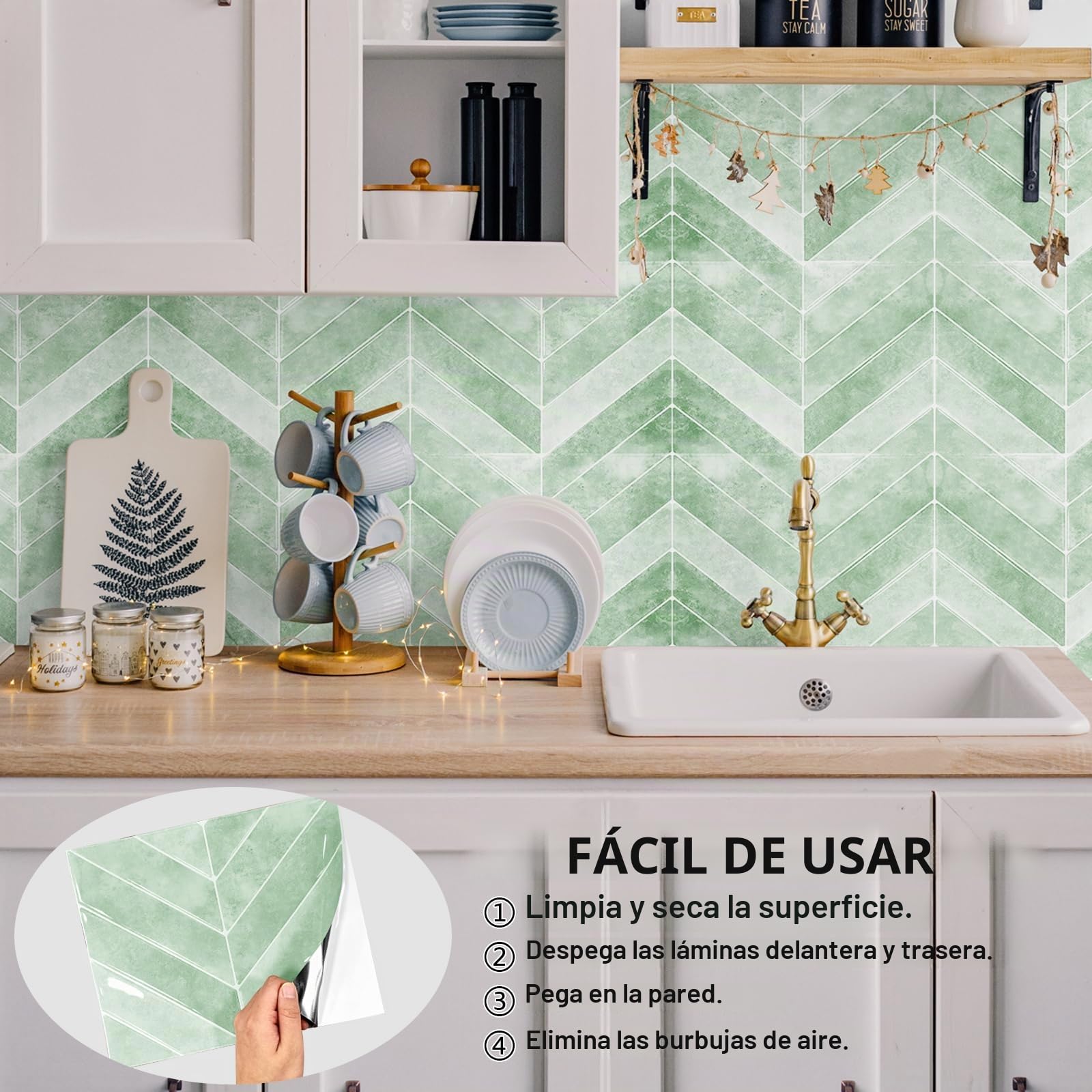 Adhesivos para Azulejos 28,7×22,9 cm, Impermeables 3D (Verde, 20 Unidades)