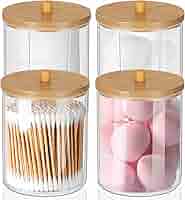 3 Porta Cotton Fioc In Acrilico Con Coperchio Bambù - Contenitori Per Bagno, Trasparenti E Decorativi - Foto 3