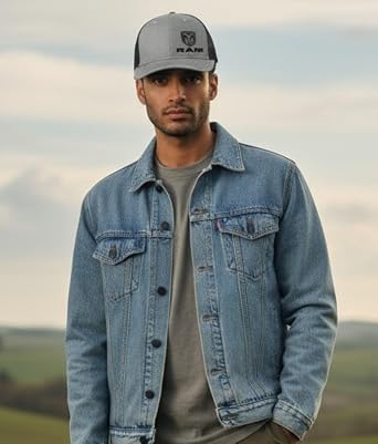 RAM Trucks Snapback Trucker Hat Embroidered Logo, Adjustable Fit, Brushed Cotton Twill, Mid-Profile Cap Heather Grey/Black
