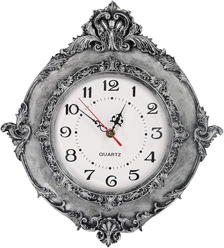 GGCI Reloj de pared de resina pintado a mano estilo europeo estilo retro estilo vintage batería silenciosa elegante tradicional decorativo pintado a