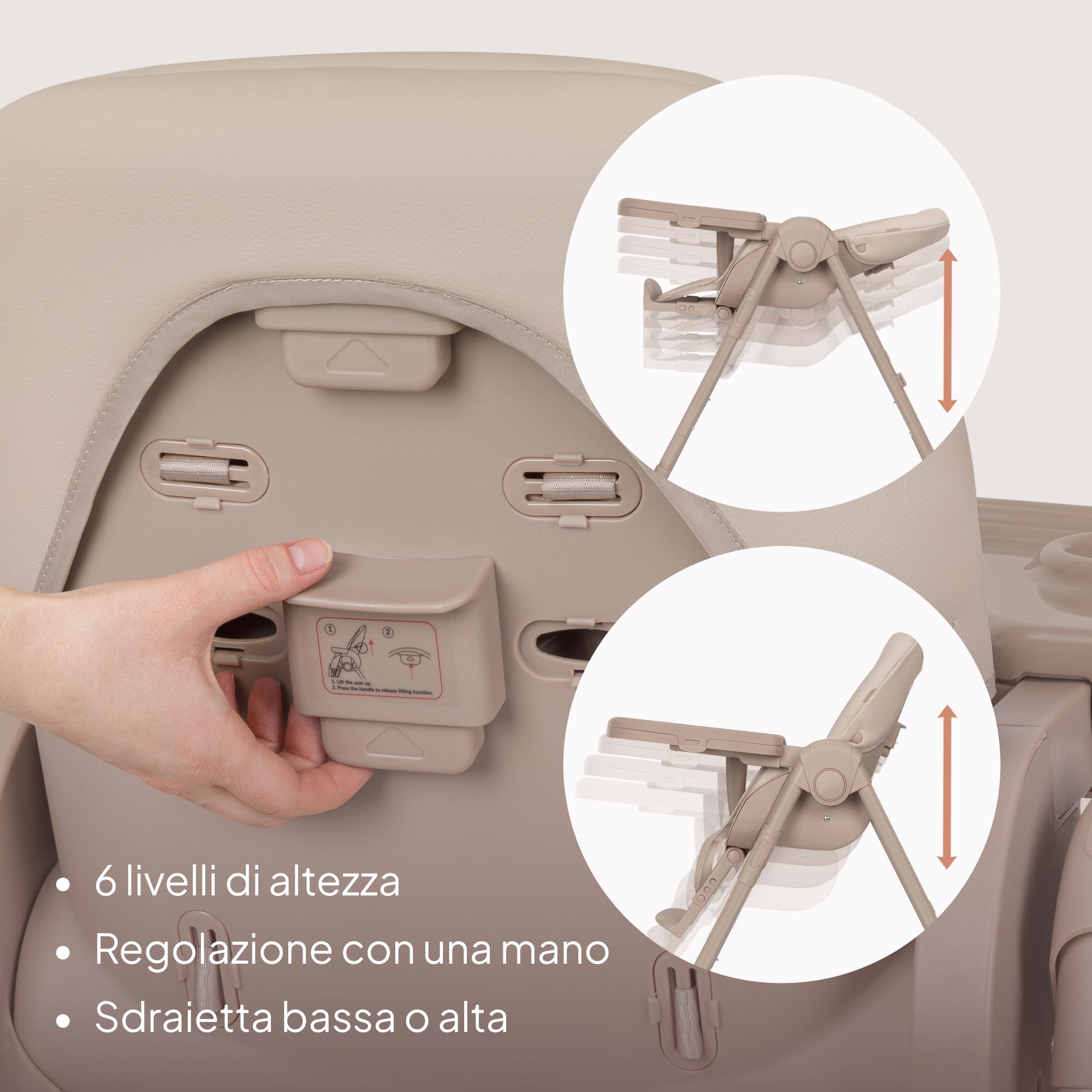 Lionelo Linn Plus Seggiolone Pappa Regolabile 2in1 Fino a 15 kg, Sedia con Funzione Sdraietta Dalla Nascita, Pieghevole, Ruote, Regolazione con una Mano, 6 Altezze, 3 Posizioni, Vassoio Lavastoviglie