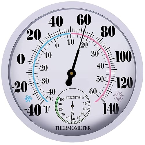 Miniatura 8 de Termómetro higrómetro de 12 pulgadas para interiores y exteriores, termómetro de acero de alta calidad para exteriores, grandes números, termómetro
