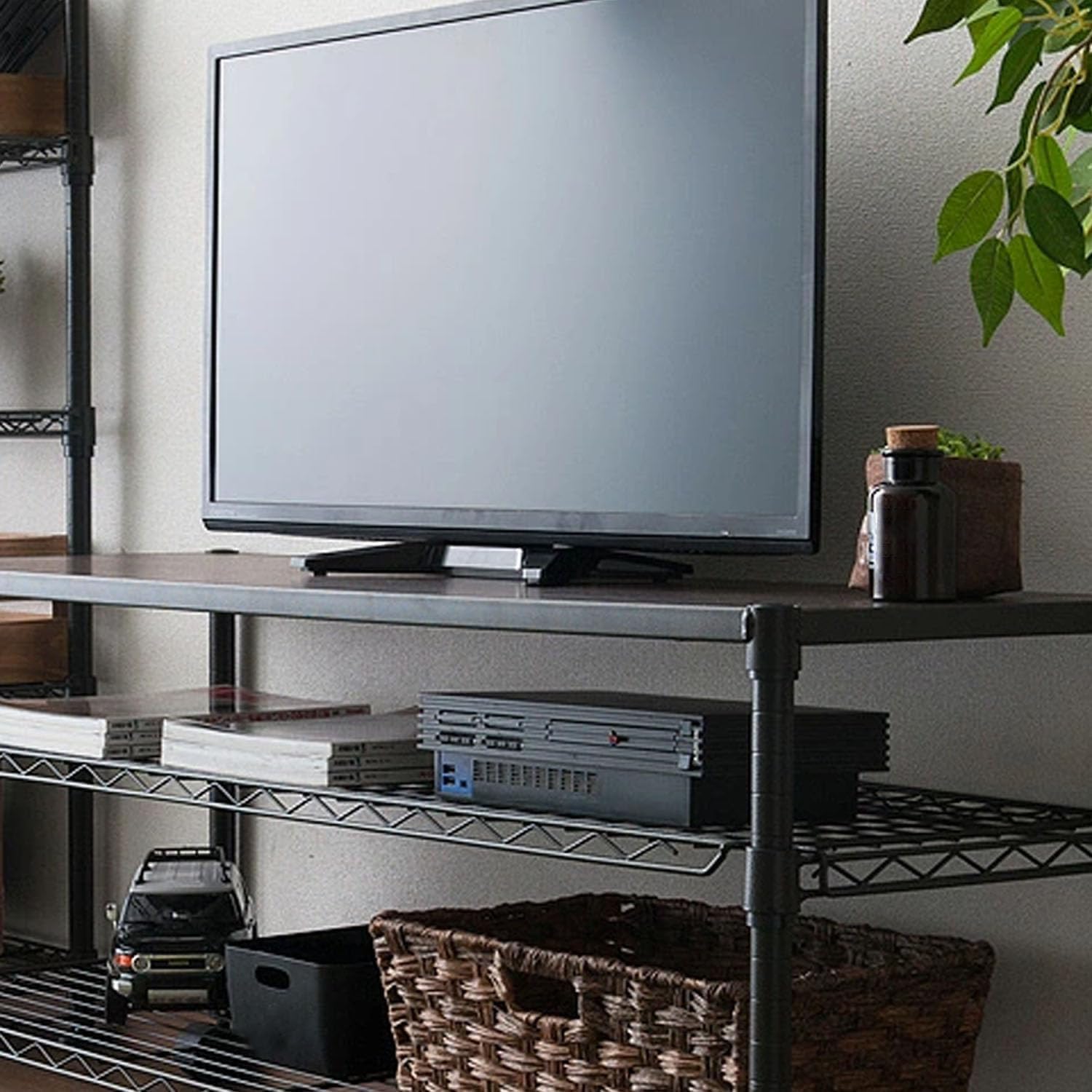 Amazon｜テレビ台 3段 幅80 奥行40 キャスター付き ウッドシェルフ付き