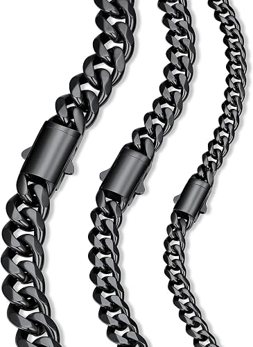 ChainsHouse Black Cuban Chain Necklace for Men, Mens Cuban Link Chain 9mm Width 