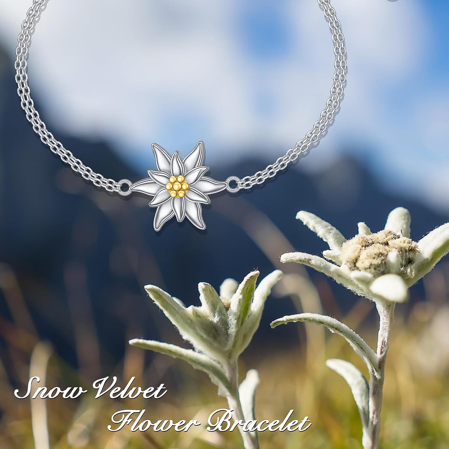 FLYOW 925 Sterling Silver Flower Themed Jewelry Bracelet for Women Birthday Gifts