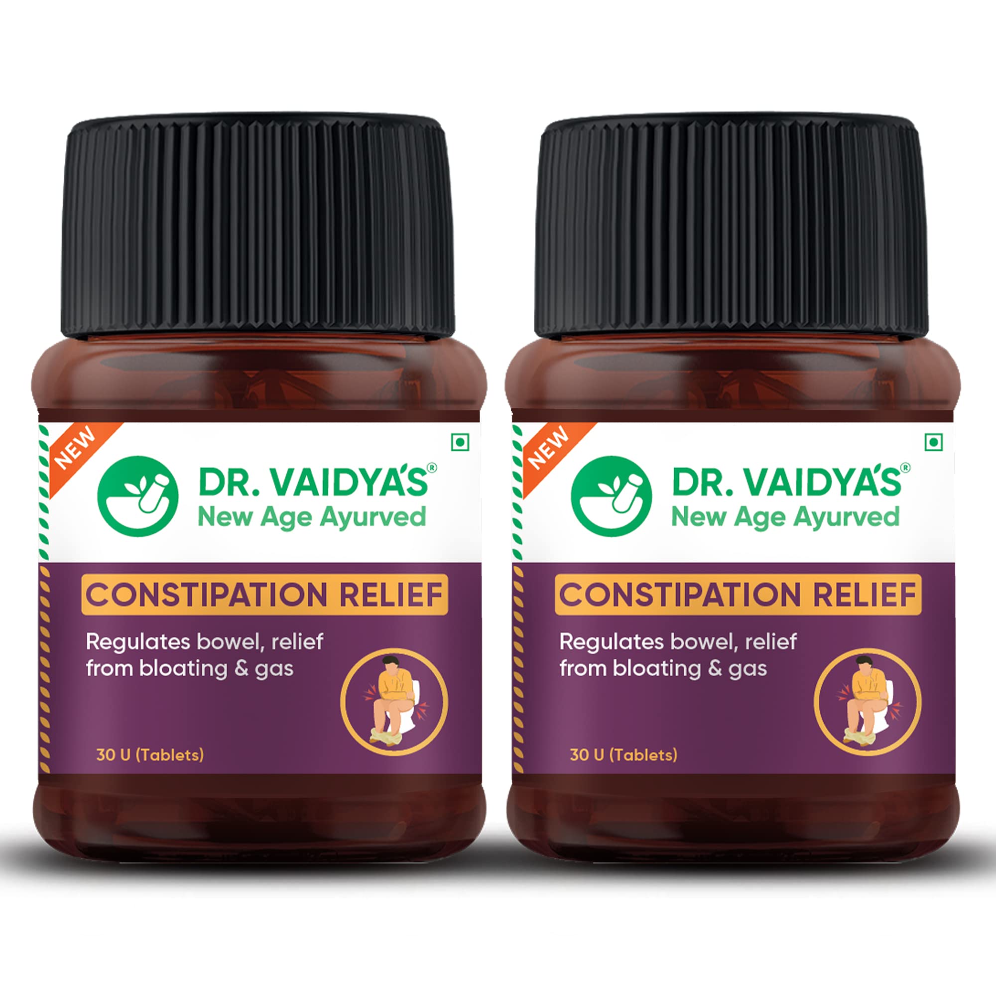 DR. VAIDYA'S new age ayurveda Constipation Relief Tablets | Ayurvedic| Relievs Gas & Bloating | Regulate Bowel Movements | (30 Tablets Each) Pack Of 2
