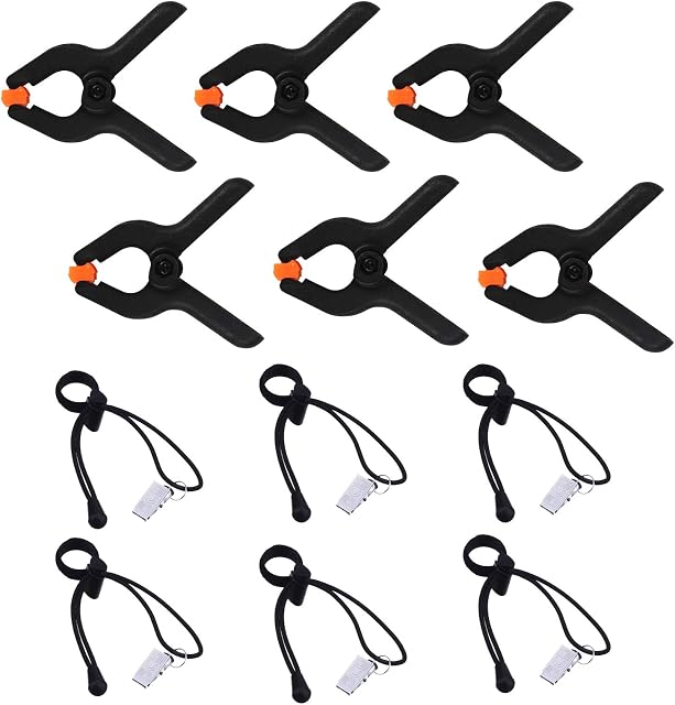 CHIFOOM 6pcs Heavy Duty Spring Clamp,6pcs Backdrop Background Clips Holder Adjustable Elastic Nylon Photography clip set for Green Screen Photo Studio Video Television