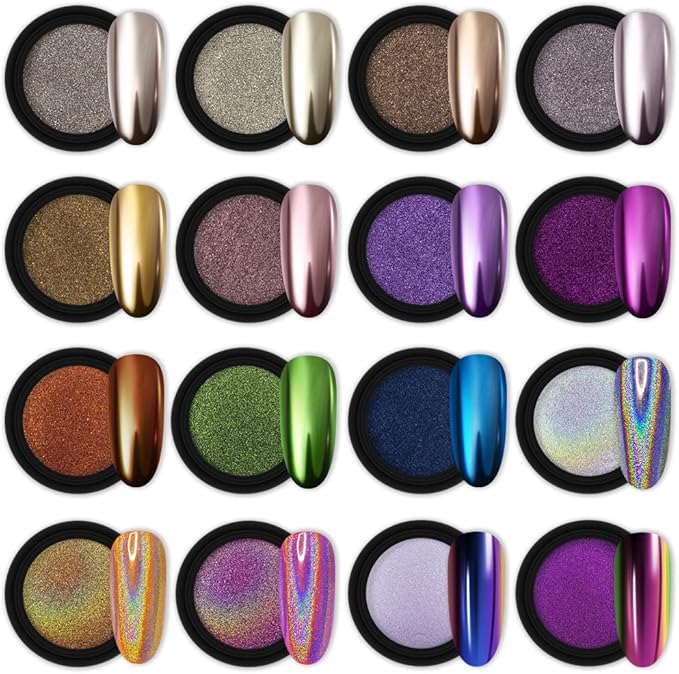 Artdone 16 Jars Chrome Nail Powder Nail Art Glitter