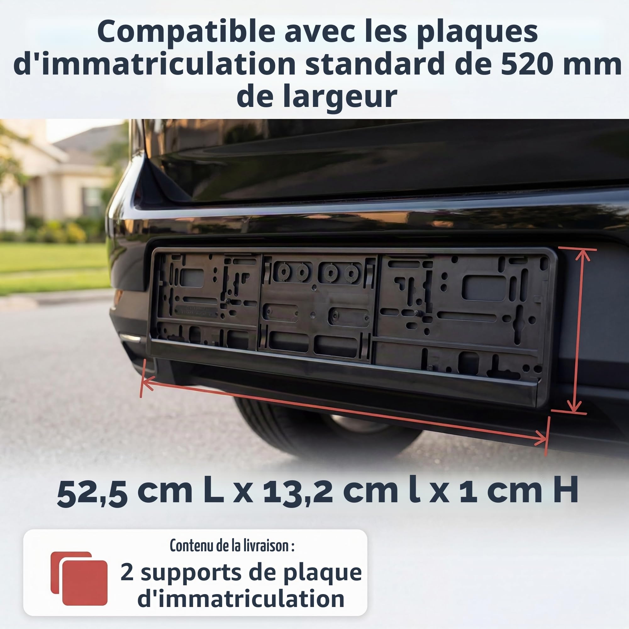 Sunmondo - Lot de 2 supports de plaque d'immatriculation pour voiture - Fabriqué en Allemagne - Noir
