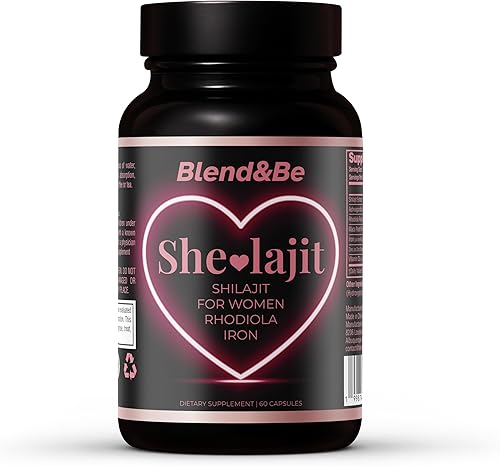Blend&Be SheLajit Shilajit para mujeres con Ashwagandha, Rhodiola, raíz de maca, hierro, zinc y vitamina D3  Mezcla adaptogénica diaria y mineral
