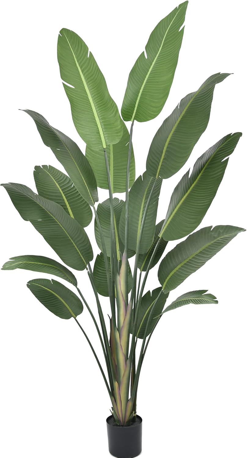 8FT Artificial Bird of Paradise Tree 94 Inch Large Faux Silk Plants Banana Leaf with 17 Trunks in Black Pot for Home Decor Living Room Office Bedroom - Image 7