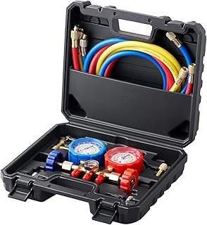 VEVOR AC Gauge Set - 3 Way AC Manifold Gauge Set for R134A R22 R12 R502 Refrigerant, Freon Gauges with 5ft Hoses, Couplers, Can Tap Works on Car Auto Freon Charging and Evacuation