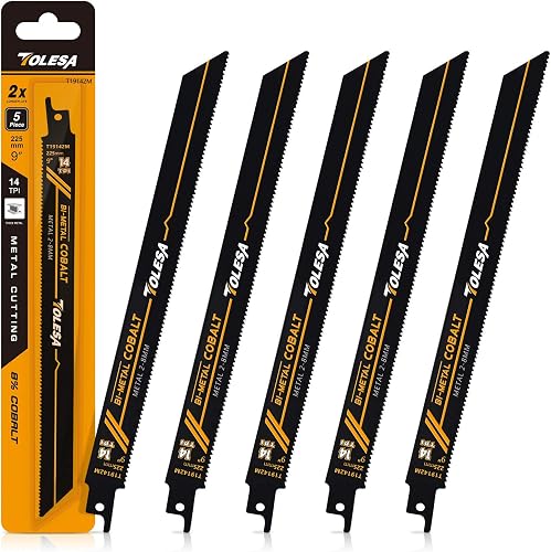 Bi-Metal Reciprocating Saw Blades, 9" 14TPI, Heavy Metal, 5-Pack | Bi-Metal with 8% Cobalt Edge, 14TPI Set Teeth, 0.9mm Thin Wall, Cuts Sheet Metal, Pipe, Profile, Rebar