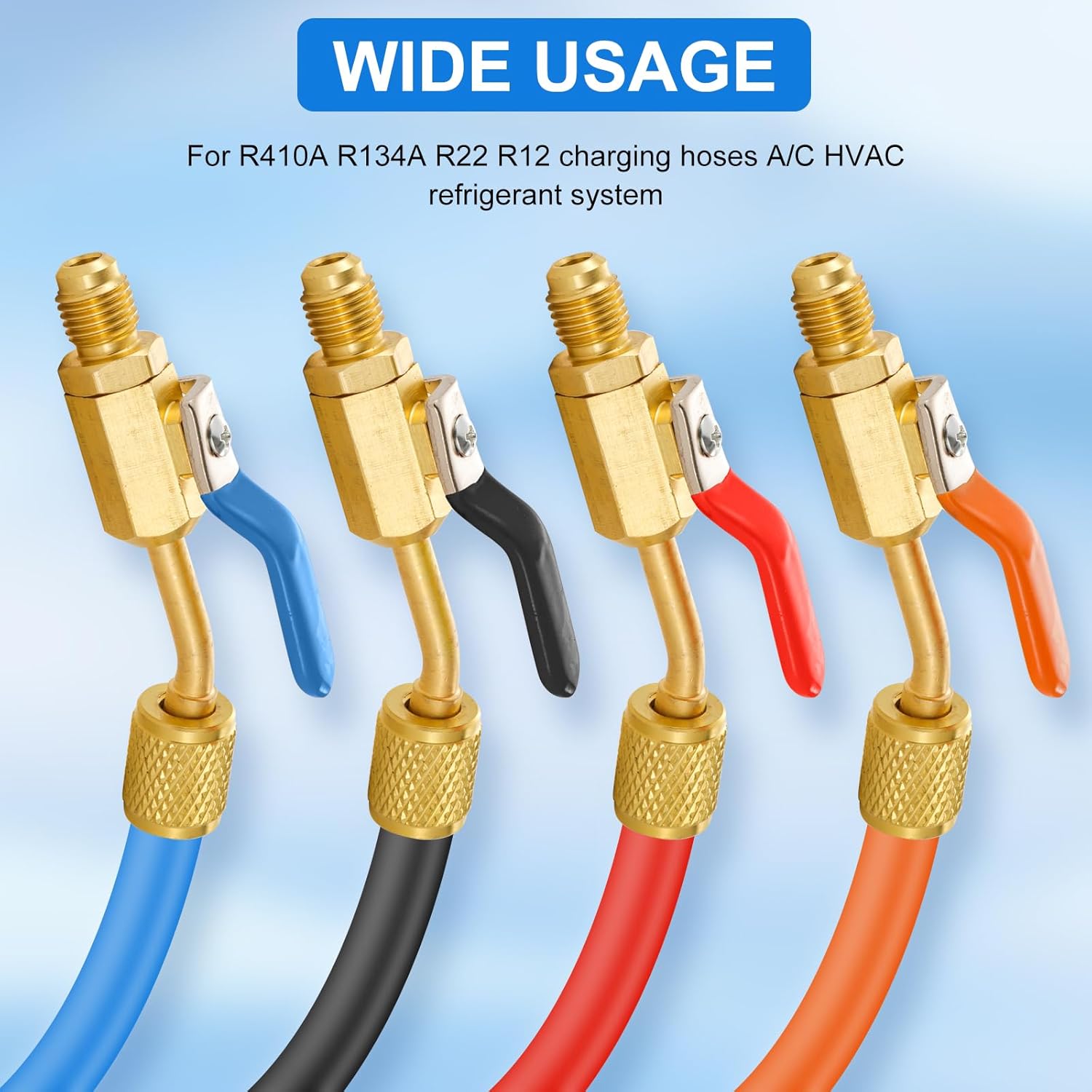 AC Refrigerant Angled Compact Ball Valve Set, 10pcs Air Conditioning Refrigerant Ball Valve 1/4 with R410A Mini Split Adapters 5/16" Female to 1/4" Male, Low Loss Fittings HVAC Tools
