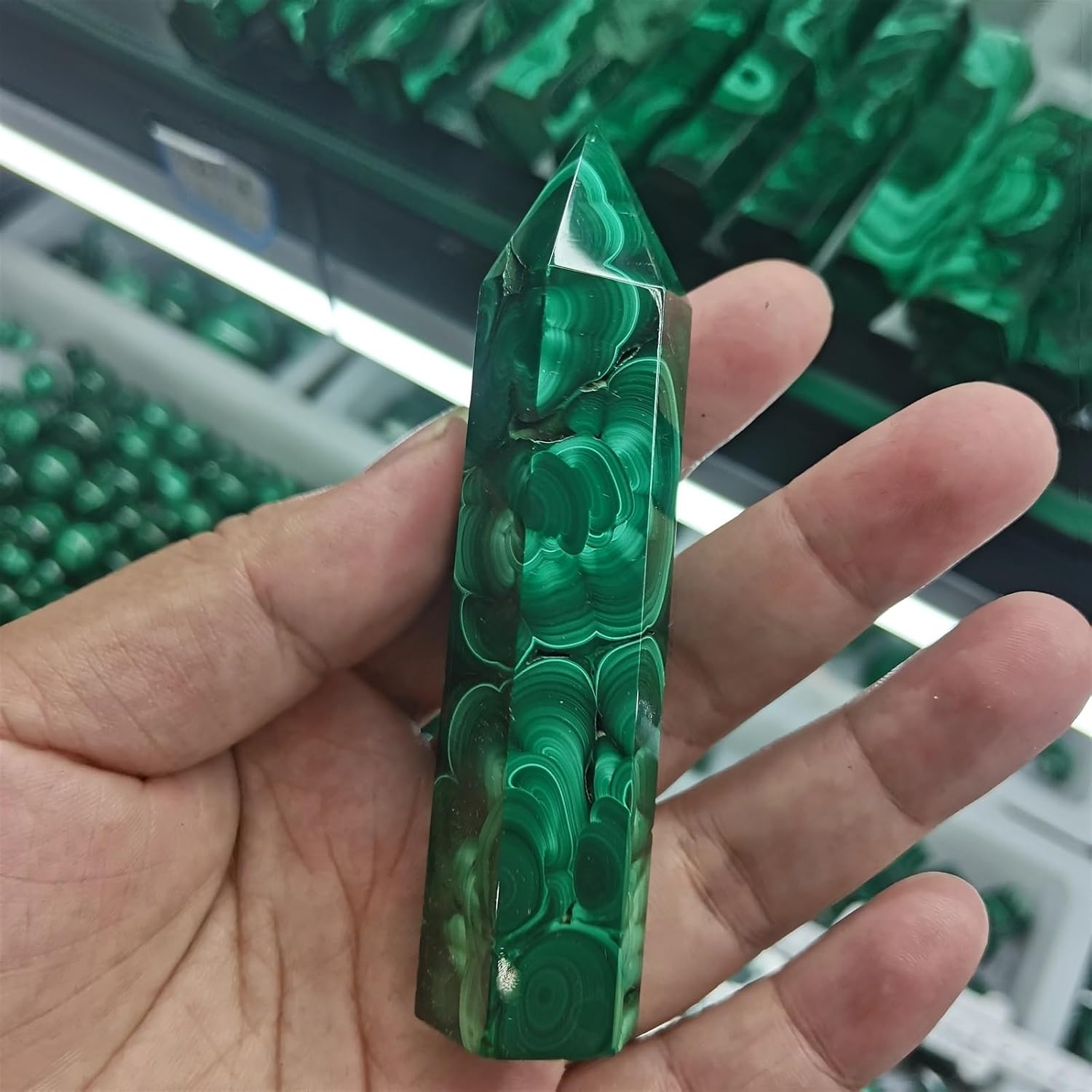 Stone Malachite Tower Stone Geode Crystal Stone Rock Witchcraft Home Decor Gift(71-80mm)