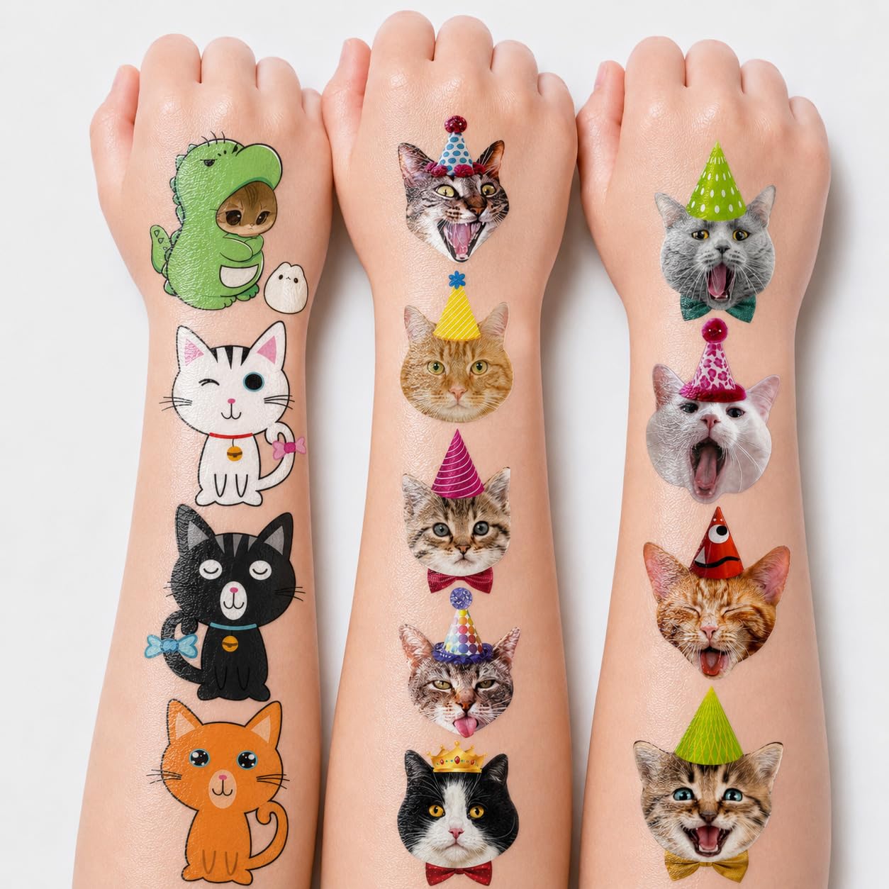 60 PCS Cute Cat Temporary Tattoos for Kids - Cats Pre-Cut Fake Tattoo Cat 60 PCS - Multicolor