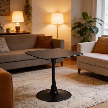 24 Inch Black Square Tulip Dining Table for 2-4, Pedestal Base