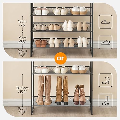 Miniatura 8 de Zapatero de 12 niveles, organizador de almacenamiento de zapatos para armario, juego de 2 estantes apilables de 6 niveles, con capacidad para 36 a