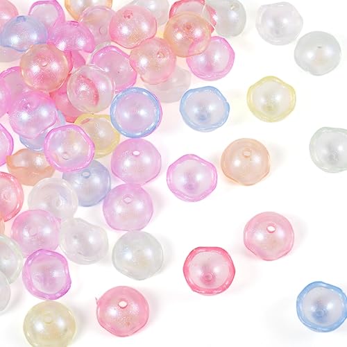 Vista 148 de FASHEWELRY 10 cuentas de cristal hechas a mano, cuentas florales de cristal, cuentas espaciadoras de flores de trompeta transparentes, cuentas