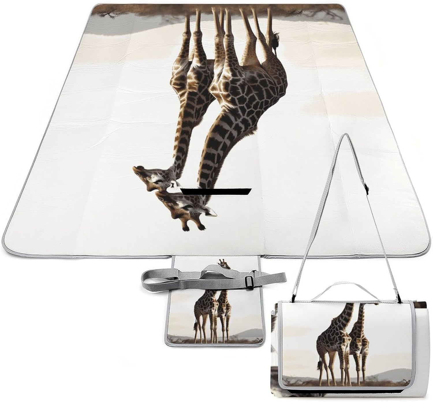 African Giraffe Waterproof Picnic Blanket 58.3''x58.3'',Portable and Foldable Picnic Mat with Handle,Outdoor Blankets for Lawn Park Beach Travel
