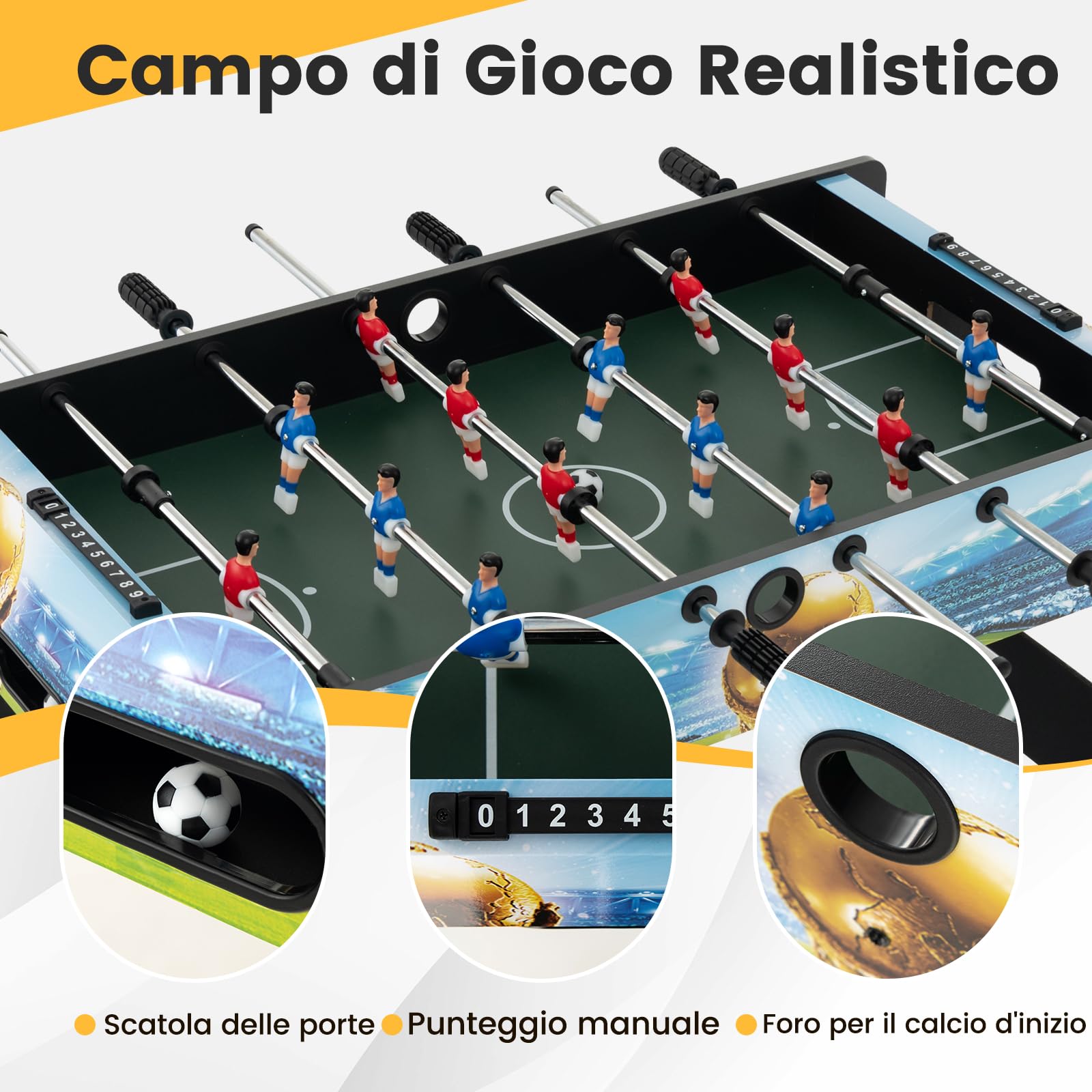 GYMAX Tavolo da Calcio da 94 cm, Tavolo da Gioco da Tavolo/da Terra con Gambe Rimovibili, 2 Palline e 2 Segnapunti Manuali per Bambini, Adolescenti e Adulti, Giochi di Calcio per Casa, Sala Giochi
