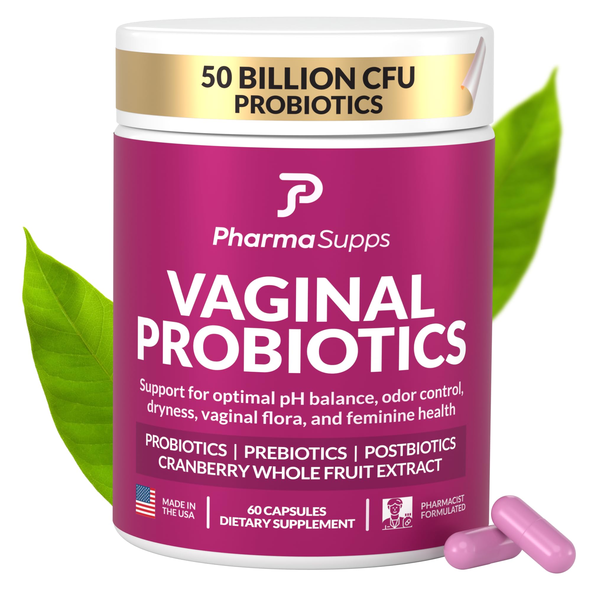 Women’s Probiotic for Vaginal Health | 50 Billion CFU with Probiotics, Prebiotic, Postbiotics & Cranberry for pH Balance, UTI Support, Yeast, Gut Health, Odor, Dryness & Feminine Comfort