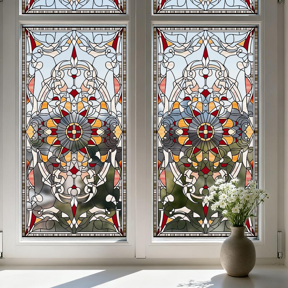 Peacoblue Self-Adhesive Window Stickers, 120 cm x 30 cm, 1 Sheet, Vintage Border Pattern, Decorative, Removable Window Sticker for Home, Office, Glass Window Decoration