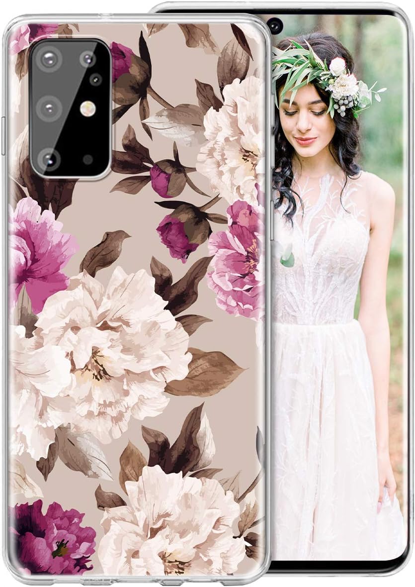 iDLike Galaxy S20 Plus Case for Girls Women, Floral Flower Cute Design Soft Silicone Protective Phone Case Cover with Flowers Roses + Leaves Pattern for Samsung Galaxy S20+ Plus 6.7 2020,Pink/Yellow
