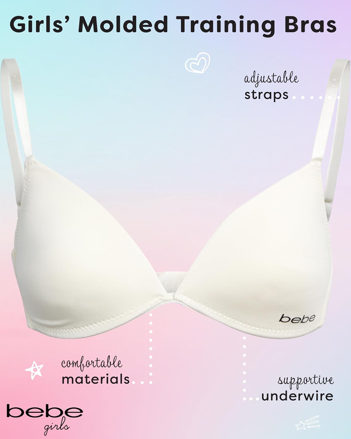 bebe Girls Training Bra - 3 Pack Training Bras Seamless Wireless Adjustable Straps Girls Padded Bras Kids Teens (30A-34A) - Image 2