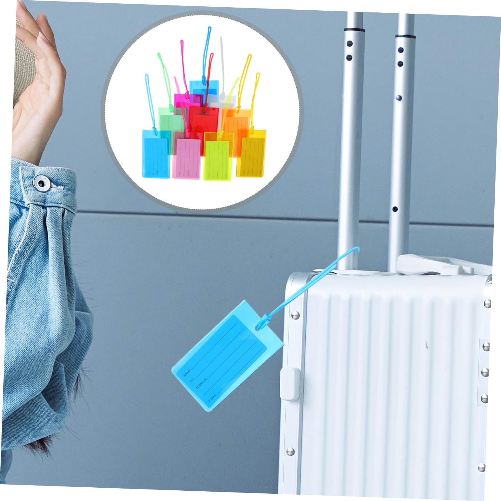 Amosfun 100 Pezzi Etichetta per Bagaglio in Pvc Colorato Riutilizzabile con Carta Inseribile, Facile da Attaccare, per Borse da Golf e Palestra in Viaggi e Controlli Aeroportuali