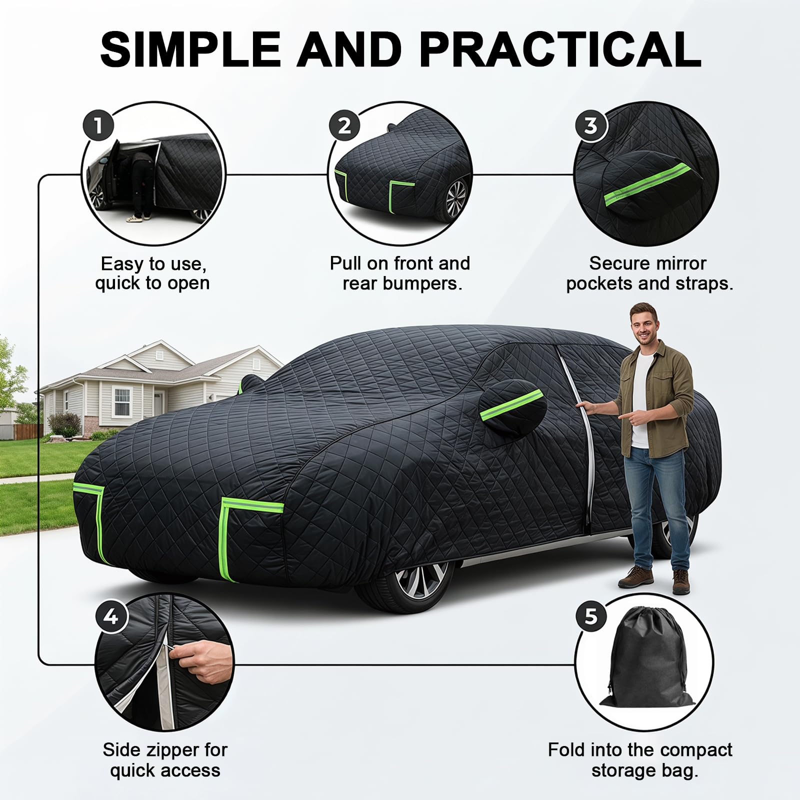 Funda Coche Antigranizo para Peugeot e-5008 (2024-2026) Espesado de 7 Capas, Forro Suave, Transpirable, Antiviento, Impermeable, Tejido Oxford, Anti-UV, 4 Estaciones