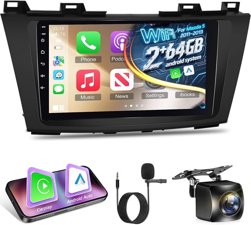 ETLFUCyber Android autorádio pre Mazda 5 2011-2013, 9-palcový HD dotykový displej, GPS, WiFi, Bluetooth, Carplay, Android Auto, FM, RDS, EQ