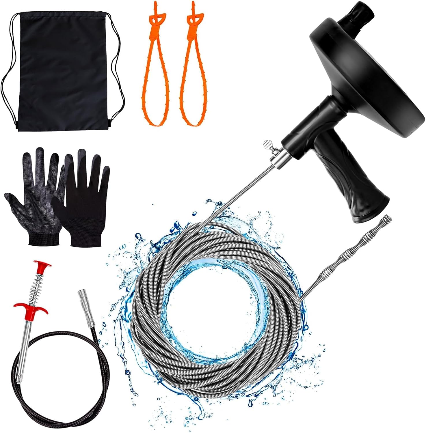 33 Feet Drain Snake Auger Plumbing Snake Drain Hair Clog Removal Tool