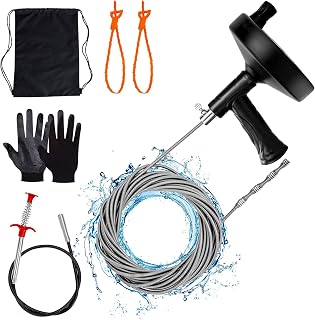 GinbelDirect 33ft Drain Auger Plumbing Snake Hair Clog Remover Kit - Flexible Grabber Tool for Sink Shower Bathtub Kitchen Pipes