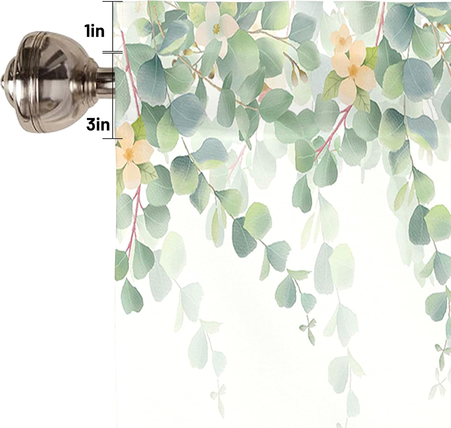 Green Eucalyptus Leaves Valances for Windows Short Curtains 42x12 Inch