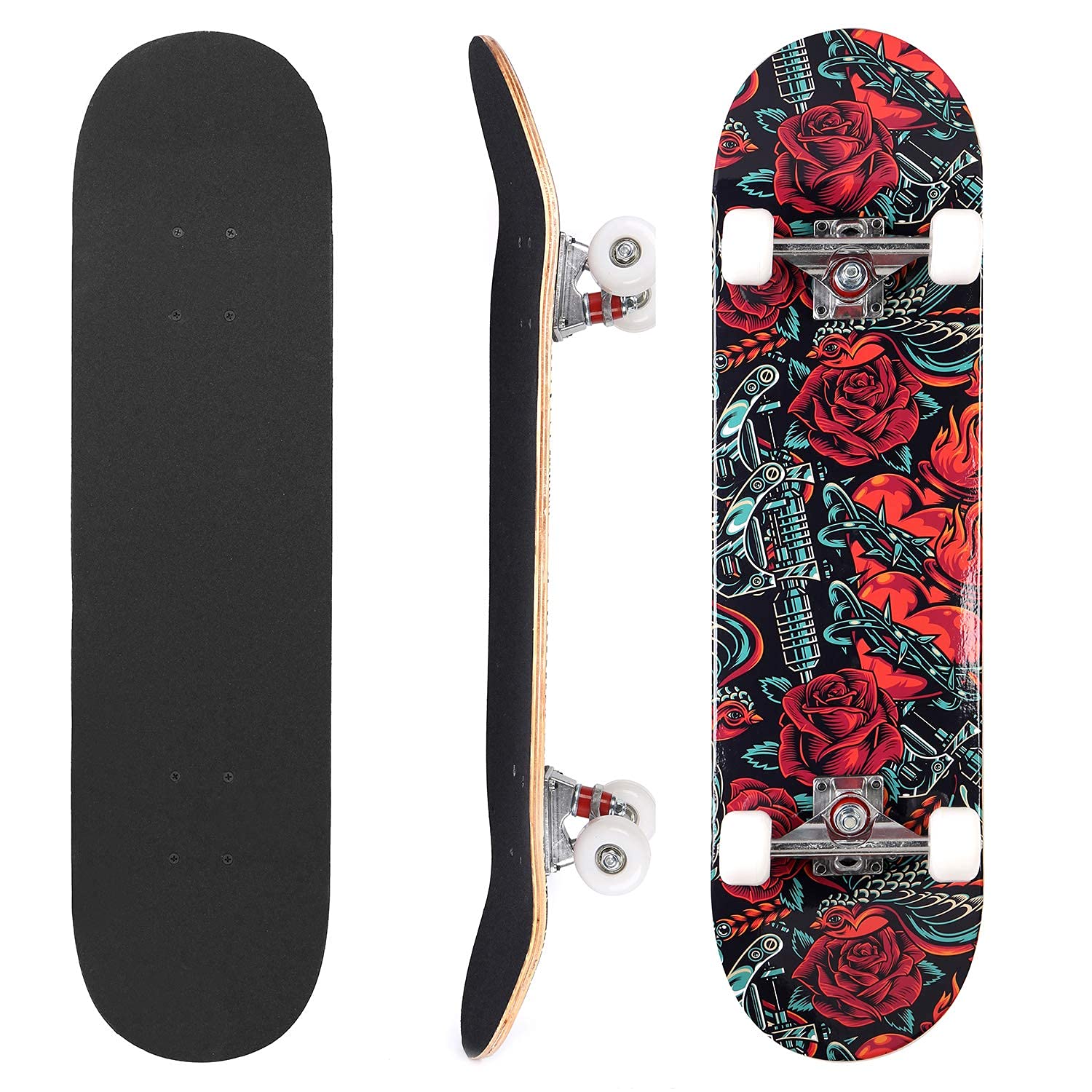 Skateboards 31 Inch Complete Skateboard Double Kick Skate Board for Beginners Kids Teens & Adults ABEC 7, 95A